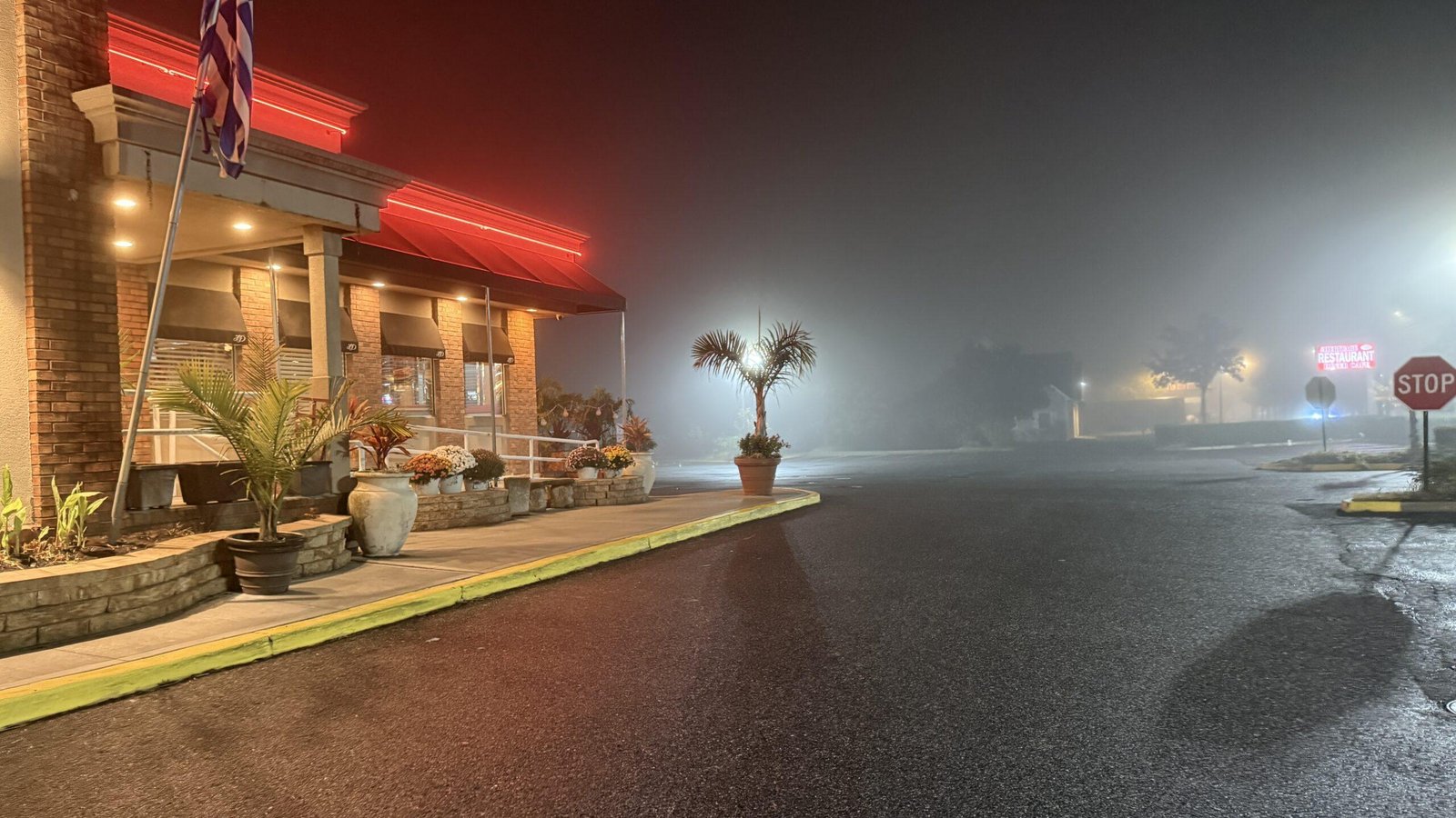 Neon in the Mist: A Foggy Night at Heritage
