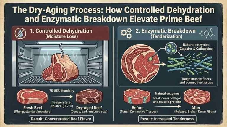 The Dry-Aging Process: How Controlled Dehydration and Enzymatic Breakdown Elevate Prime Beef