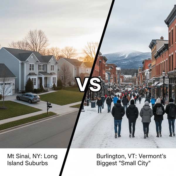 Mt. Sinai NY vs Burlington VT: Long Island Suburbs vs Vermont’s Biggest “Small City”