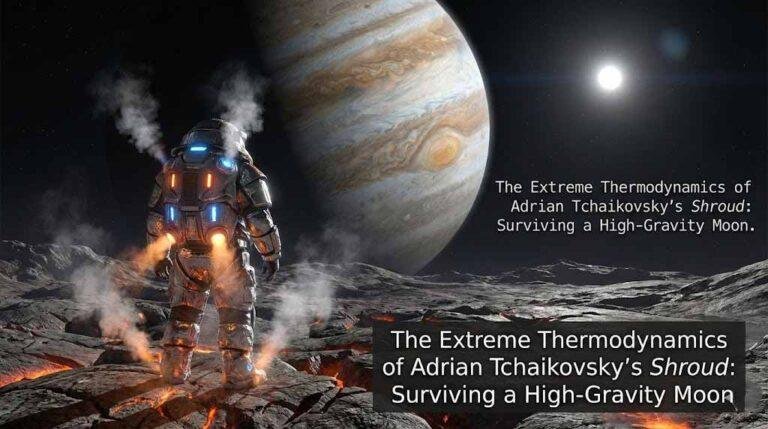 The Extreme Thermodynamics of Adrian Tchaikovsky’s Shroud: Surviving a High-Gravity Moon