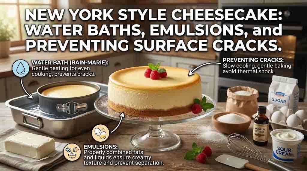New York Style Cheesecake: Water Baths, Emulsions, and Preventing Surface Cracks