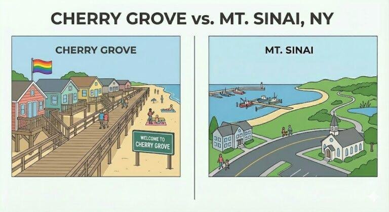 Cherry Grove, Fire Island vs. Mt. Sinai, NY: Beach Paradise Meets Suburban Sanctuary
