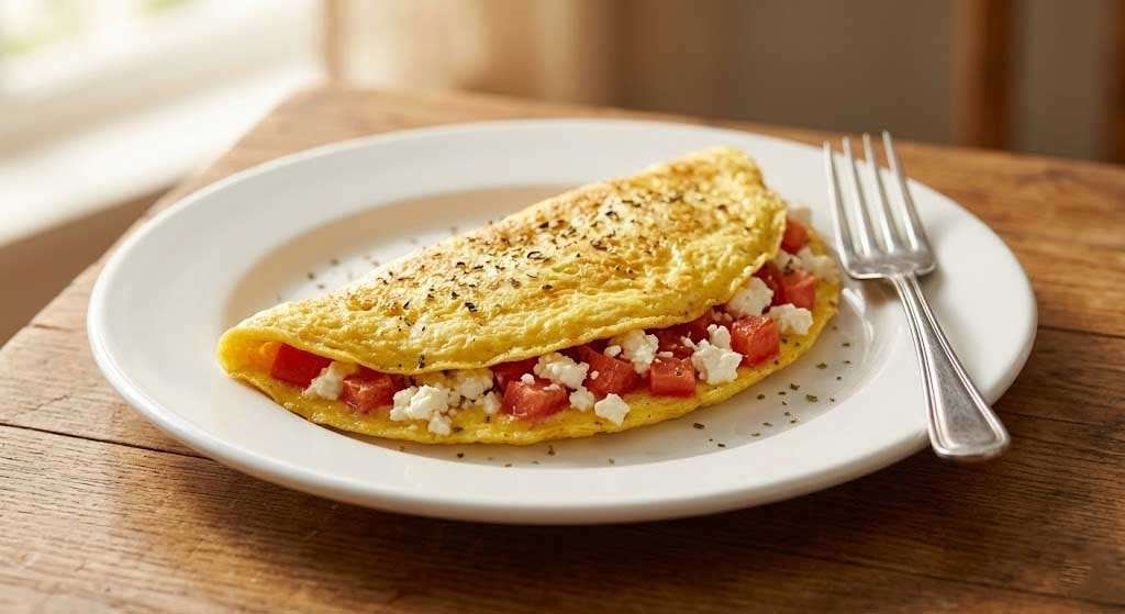 Classic Greek Omelet with Feta, Tomatoes, and Caramelized Onions