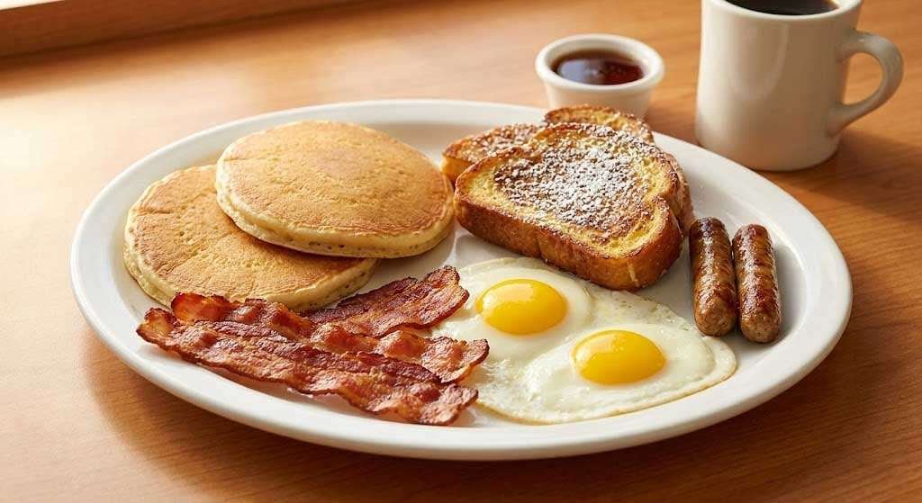 The Heritage Lumberjack Special: Pancakes, French Toast, Eggs, Bacon, and Sausage Platter