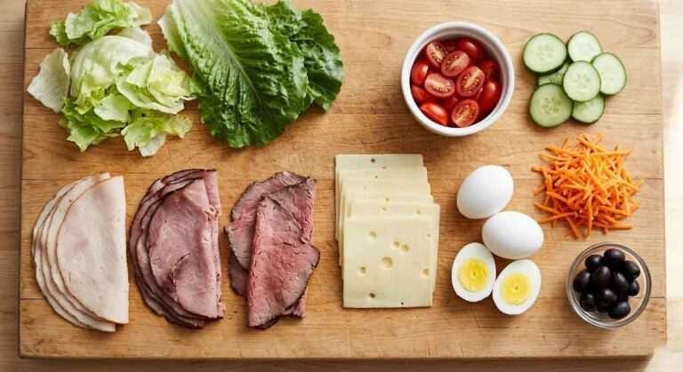 The Heritage Chef Salad with Turkey, Ham, Roast Beef, and Swiss Cheese Pinwheels