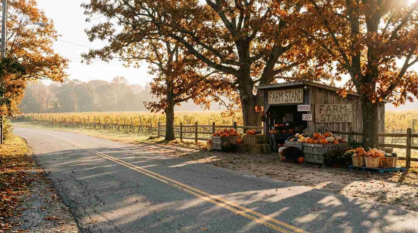 Country road with farm stand