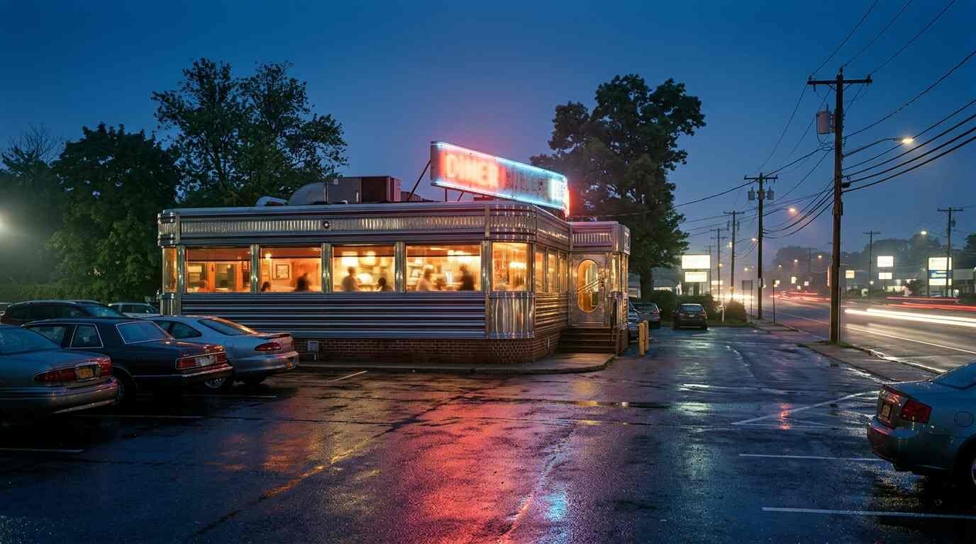 Roadside diner at blue hour