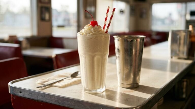 Vanilla milkshake on diner counter