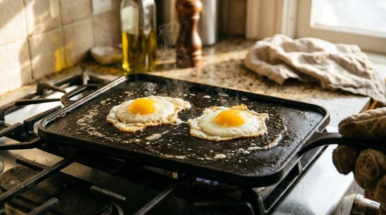 Seasoning a Cast-Iron Griddle So Eggs Slide Off