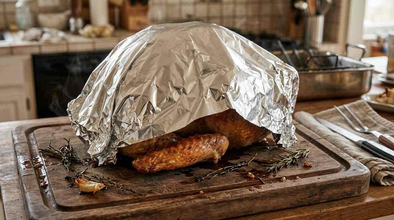 Turkey thawing on a refrigerator shelf